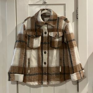 AVEC LES FILLES Brown Plaid Shacket Shirt-Jacket SMALL